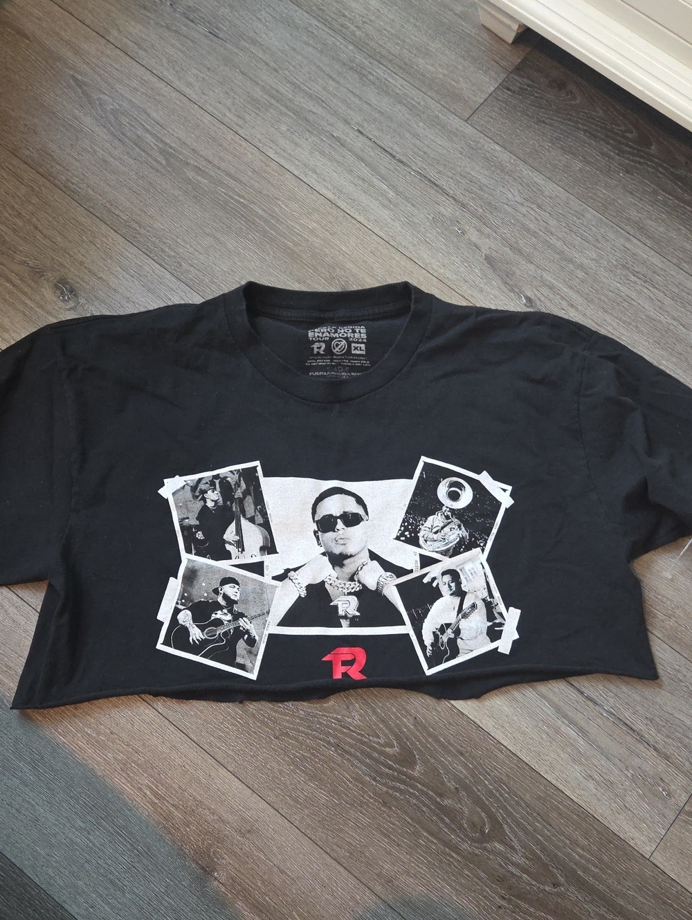 Fuerza Regida Black Graphic Crop Top with Photo Collage Print
